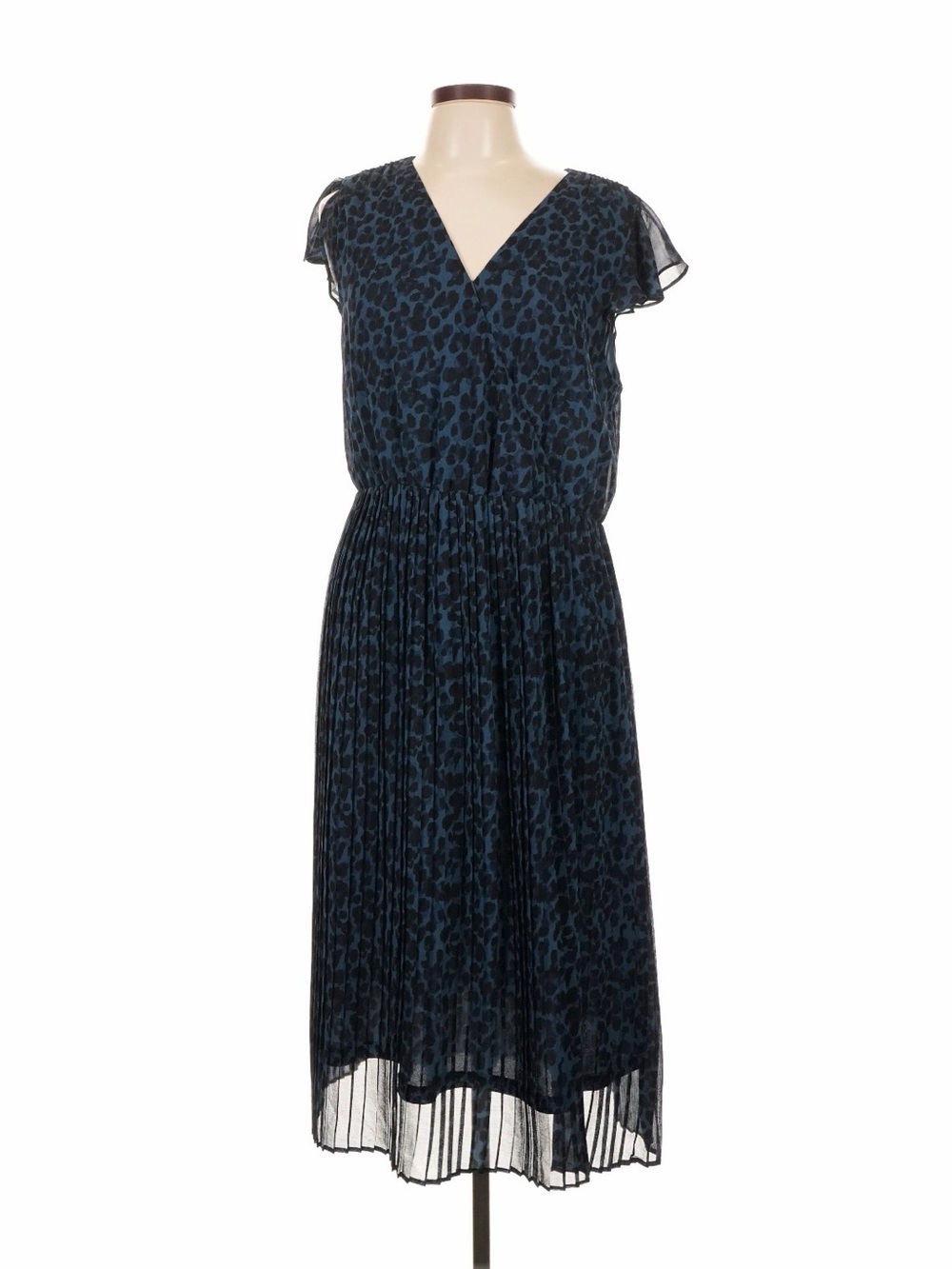 Banana Republic Navy and Black Leopard-Print Midi Dress
